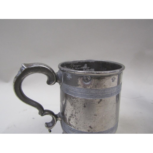 1211 - TWO ANTIQUE PEWTER TANKARDS, LARGEST 18cms H