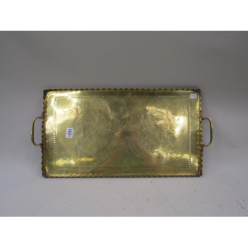 1231 - LATE VICTORIAN BRASS TWO HANDLED TRAY 57cms W