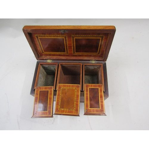 1240 - GEORGIAN INLAID THREE COMPARTMENT TEA CADDY 26cms W