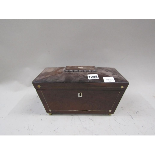 1248 - EARLY 19c ROSEWOOD TWO COMPARTMENT TEA CADDY WITH MIXING BOWL 28cms W