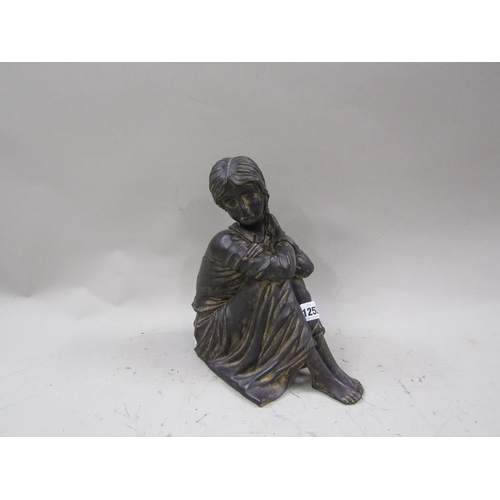 1252 - BRONZED FIGURE OF A SEATED LADY 29cms H