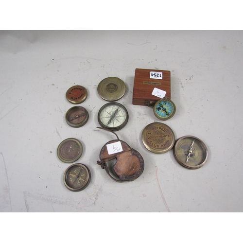 1254 - COLLECTION OF POCKET COMPASSES, LARGEST 10cms SQ