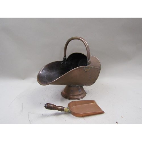 1264 - COPPER COAL SCUTTLE AND SCOOP 36cms H