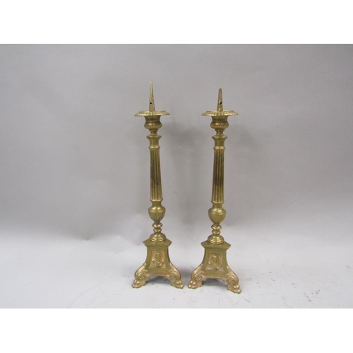 1273 - PAIR OF CAST ORMOLU PRICKET TYPE CANDLESTICKS 47cms H