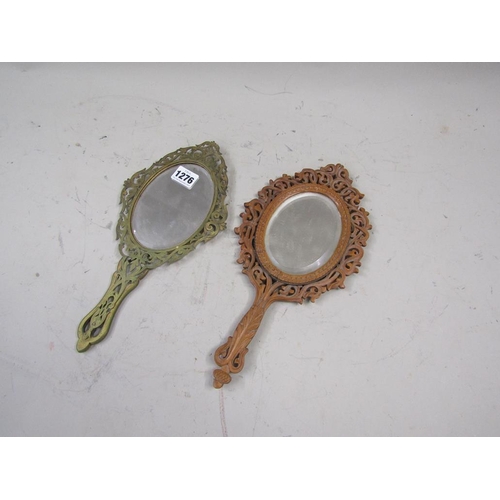 1276 - LATE 19c CONTINENTAL GILT METAL AND WOODEN HAND MIRRORS 31cms L