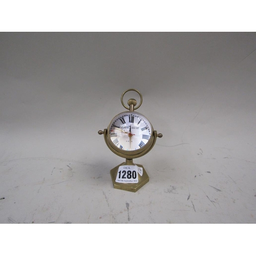 1280 - SMALL BRASS DESK CLOCK 13cms H