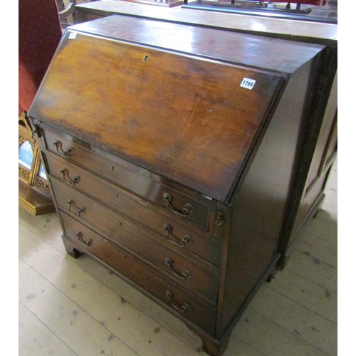 1768 - GEORGIAN MAHOGANY BUREAU, 83CM W, 98CM H