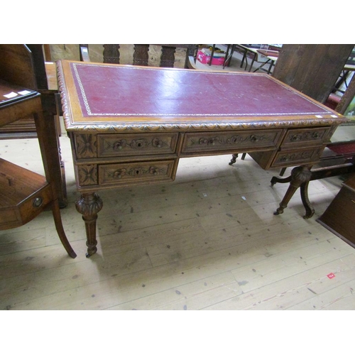 1771 - VICTORIAN OAK LEATHER TOP DESK