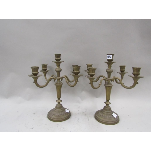 1304 - PAIR OF CAST GILT METAL CANDELABRA 37cmS H