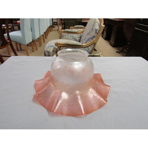 1196 - VICTORIAN OIL LAMP WITH ETCHED SHADE AND FUNNEL 65cms H