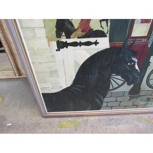 1108 - PERRY 66 - THE BLACK BEAUTY, OIL ON BOARD, FRAMED, 113CM X 188CM