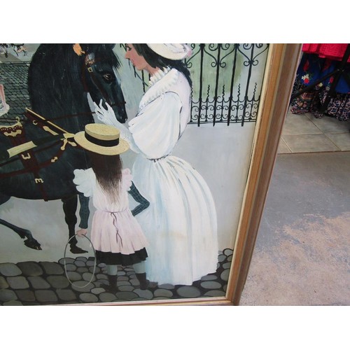 1108 - PERRY 66 - THE BLACK BEAUTY, OIL ON BOARD, FRAMED, 113CM X 188CM