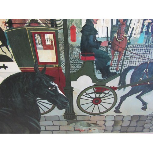 1108 - PERRY 66 - THE BLACK BEAUTY, OIL ON BOARD, FRAMED, 113CM X 188CM