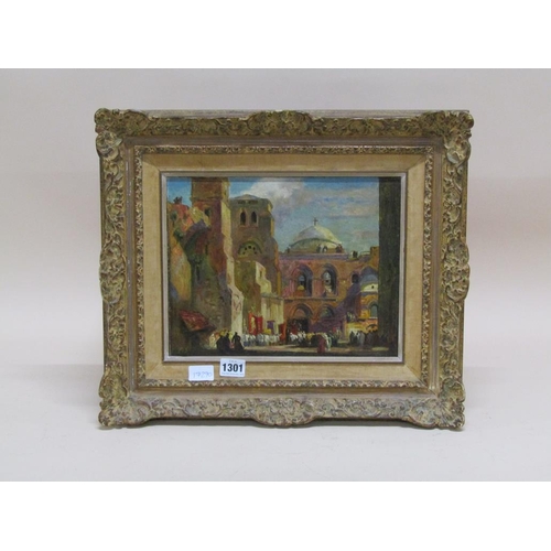 1301 - SIGNED IN MONO FB FOR FRANK BRANGWYN - PROCESSION, OIL ON BOARD, FRAMED, 23CM X 29CM