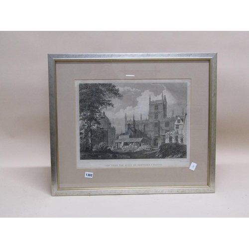 1302 - F MACKENZI 1820 - VIEW THE RUINS OF HERTFORD COLLEGE, B&W ENGRAVING, F/G, 36CM X 46CM