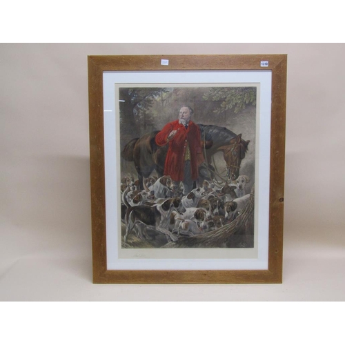 1310 - - CARTER - THE HUNTSMEN WITH HOUNDS, F/G COLOURED PRINT, 78CM X 62CM