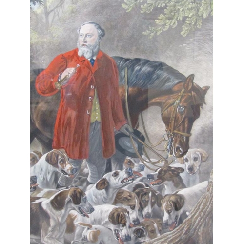 1310 - - CARTER - THE HUNTSMEN WITH HOUNDS, F/G COLOURED PRINT, 78CM X 62CM