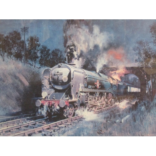 1311 - TERENCE CUNEO - NIGHTIME EXPRESS 35027, COLOURED PRINT, F/G, SIGNED IN PENCIL, 50CM X 60CM