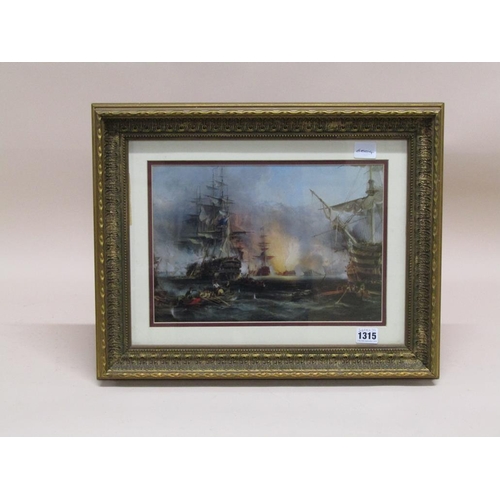 1315 - F/G COLOURED PRINT - TRAFALGAR BATTLE SCENE, 24CM X 32CM