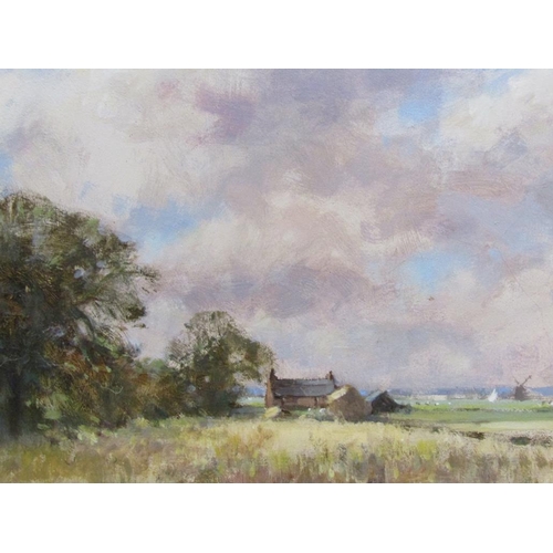 1319 - OWEN WATERS - AUTUMN LANDSCAPE, SIGNED OIL ON BOARD, FRAMED, 30CM X 40CM
