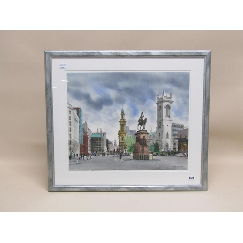 1324 - DAVID GENTLEMAN - PRINCE ALBERT MONUMENT, HOLBORN CIRCUS, ST MARY, SIGNED WATERCOLOUR F/G, 46CM X 56... 