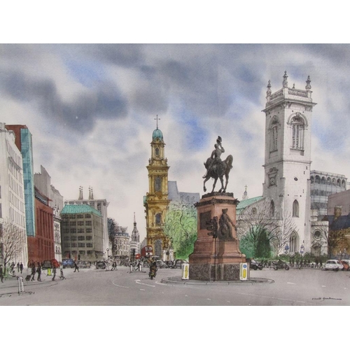 1324 - DAVID GENTLEMAN - PRINCE ALBERT MONUMENT, HOLBORN CIRCUS, ST MARY, SIGNED WATERCOLOUR F/G, 46CM X 56... 