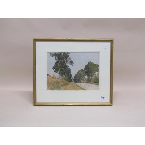 1328 - PAUL LECOMTE - FRENCH COUNTRY ROAD, WATERCOLOUR AND PENCIL, 1915, F/G, 28CM X 37CM