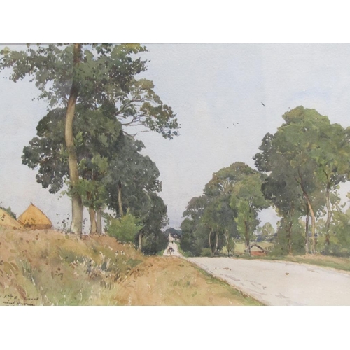 1328 - PAUL LECOMTE - FRENCH COUNTRY ROAD, WATERCOLOUR AND PENCIL, 1915, F/G, 28CM X 37CM