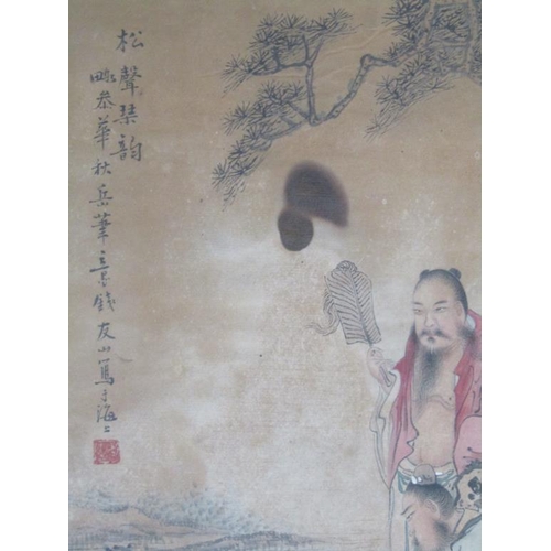 1330 - LATE 19C/EARLY 20C ORIENTAL WATERCOLOUR WITH SCRIPT, 30CM X 16CM
