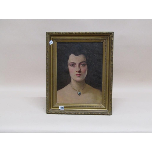 1335 - UNSIGNED EARLY 19C - PORTRAIT OF A LADY, OIL ON CANVAS, FRAMED, 40CM X 30CM