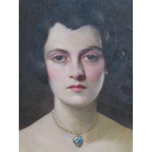 1335 - UNSIGNED EARLY 19C - PORTRAIT OF A LADY, OIL ON CANVAS, FRAMED, 40CM X 30CM