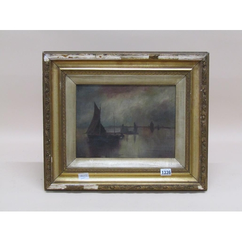 1336 - S BERHARD - SAILING SHIPS AT ANCHOR, SIGNED OIL ON CANVAS, FRAMED, 22CM X 30CM