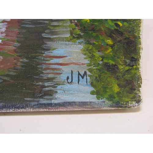 1339 - J MAYNARD - TWO OILS - RIVERSIDE SCENE & MANSION, UNFRAMED, 46CM X 62CM