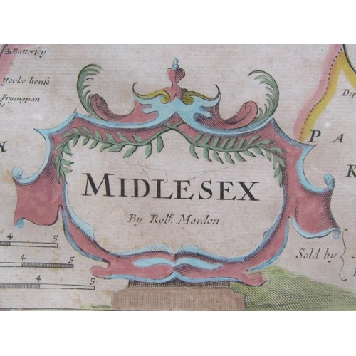 1341 - TWO FRAMED ANTIQUE ROBERT MORDON MAPS - HEREFORDSHIRE & MIDDLESEX