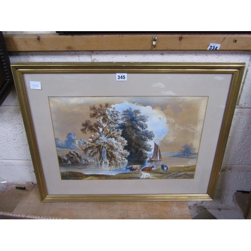 GILT FRAMED WATERCOLOUR - RIVERSCAPE