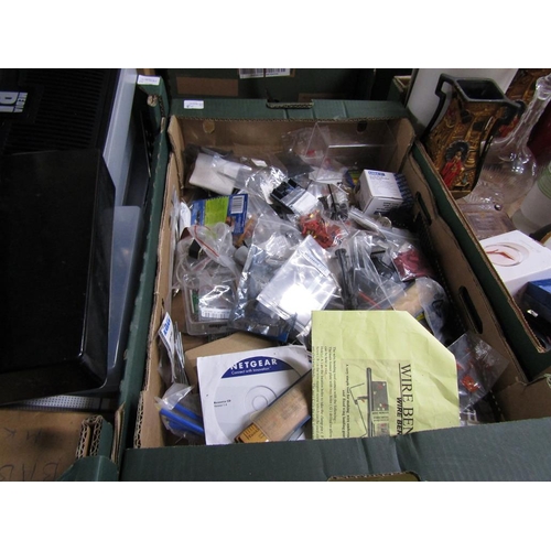 521 - THREE BOXES OF ELECTRIC COMPONENTS ETC