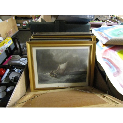 530 - TWO BOXES OF FRAMED AND UNFRAMED OF PICTURES AND PRINTS