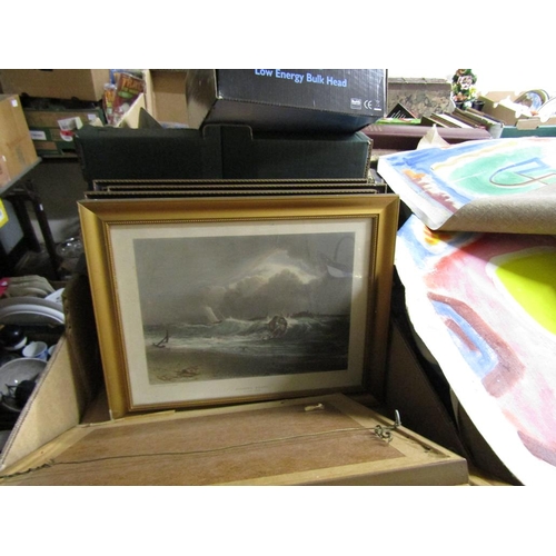 530 - TWO BOXES OF FRAMED AND UNFRAMED OF PICTURES AND PRINTS