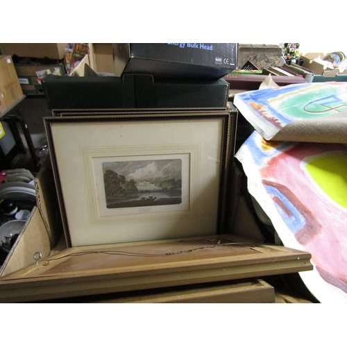 530 - TWO BOXES OF FRAMED AND UNFRAMED OF PICTURES AND PRINTS