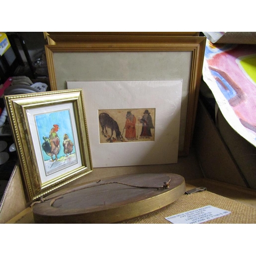 530 - TWO BOXES OF FRAMED AND UNFRAMED OF PICTURES AND PRINTS