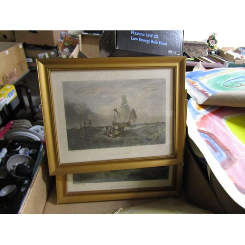 530 - TWO BOXES OF FRAMED AND UNFRAMED OF PICTURES AND PRINTS