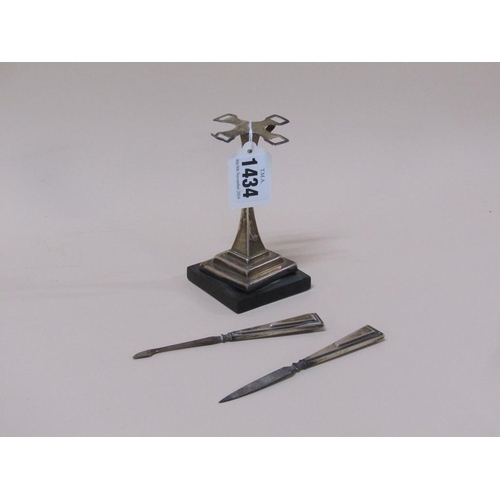 1434 - 1930s SILVER MANICURE STAND WITH TWO OF FOUR TOOLS