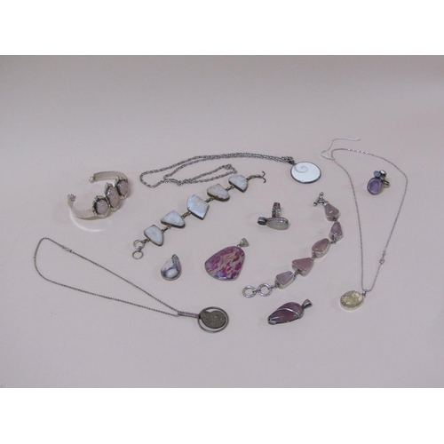 1438 - BOX OF STONE SET SILVER JEWELLERY TO INC BRACELETS, PENDANT NECKLACE, RINGS ETC