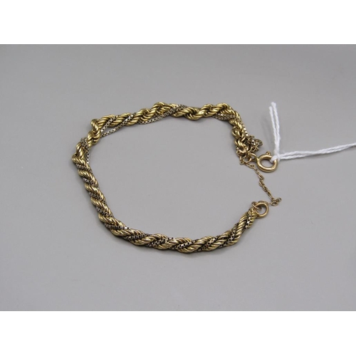 1503 - 18ct GOLD AND SILVER ROPE TWIST BRACELET, TOTAL WEIGHT OF 9.7g