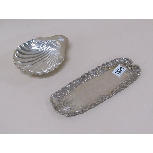 1520 - SILVER SHELL BUTTER DISH AND AN ART NOUVEAU DECORATED SILVER PIN TRAY 5.5ozt