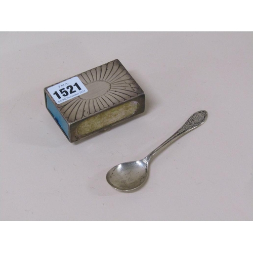 1521 - SILVER MATCHBOX HOLDER AND A SILVER SPOON