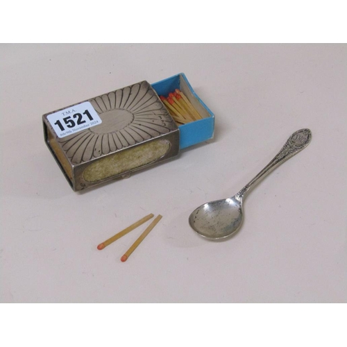 1521 - SILVER MATCHBOX HOLDER AND A SILVER SPOON