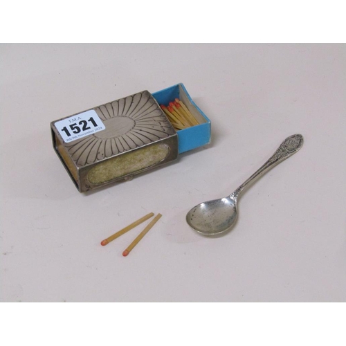 1521 - SILVER MATCHBOX HOLDER AND A SILVER SPOON