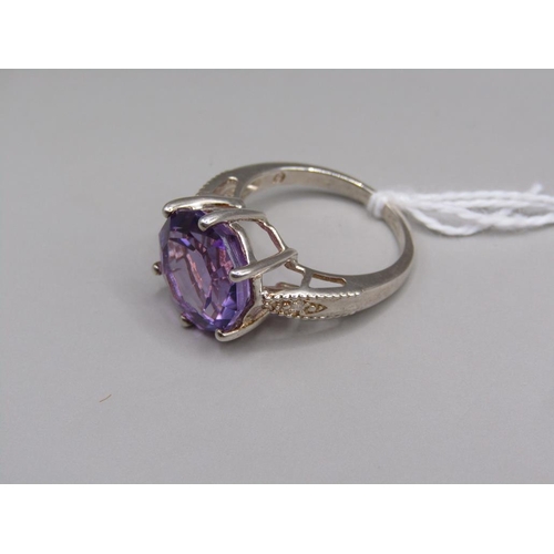 1525 - SILVER AND AMETHYST RING SIZE O