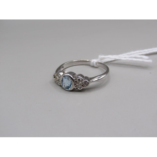 1541 - WHITE GOLD AQUAMARINE AND DIAMOND RING SIZE K